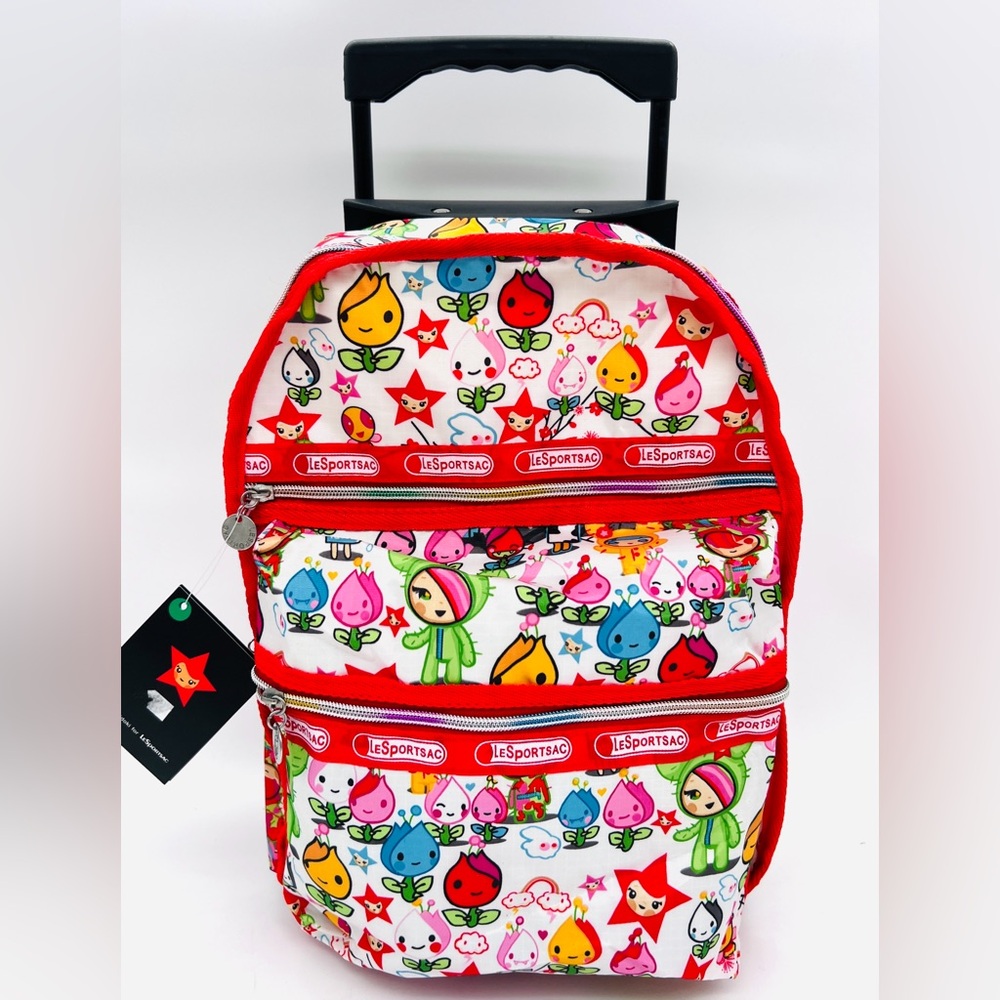 RARE! LeSportsac x Tokidoki QEE Kids Roller Backpack Red Printed NWT